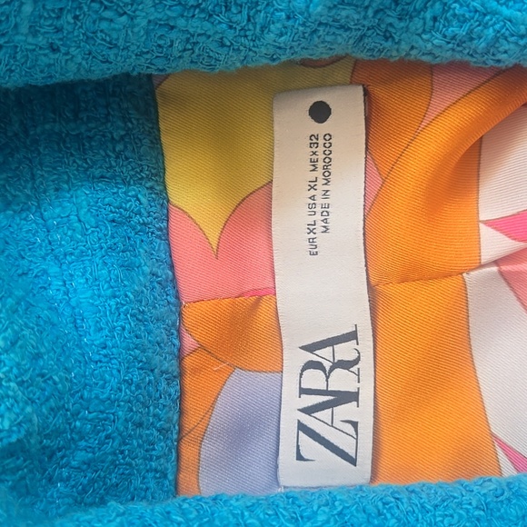 Zara Blazer Dress Sleeveless Tweed Textured Blue Gold Button Blogger Favorite - Picture 5 of 5